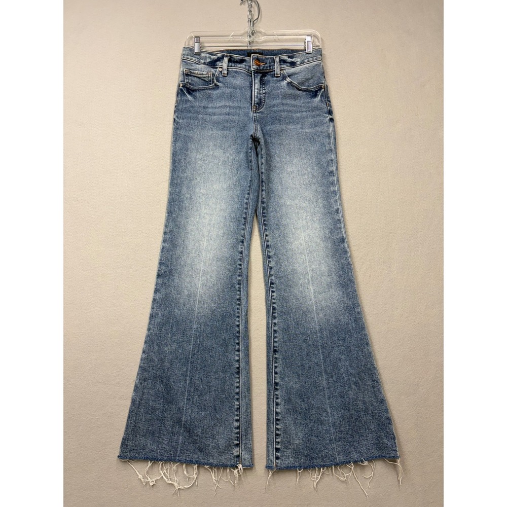 Express Jeans Women 2S Blue 70s Flare Mid Rise Raw Hem Denim Pants